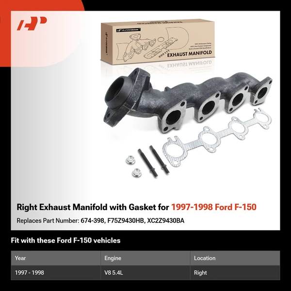 Right Exhaust Manifold with Gasket for 1997-1998 Ford F-150