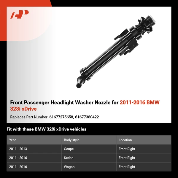 Front Passenger Headlight Washer Nozzle for 2011-2016 BMW 328i xDrive