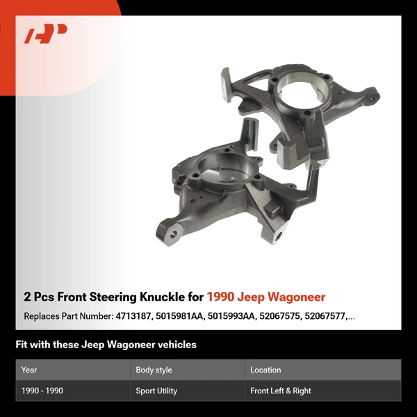 2 Pcs Front Steering Knuckle for 1990 Jeep Wagoneer