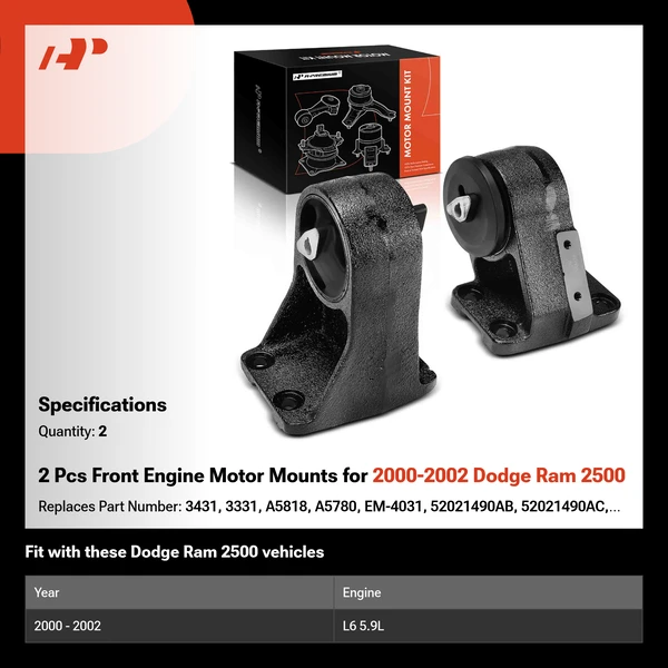 2 Pcs Front Engine Motor Mounts for 2000-2002 Dodge Ram 2500