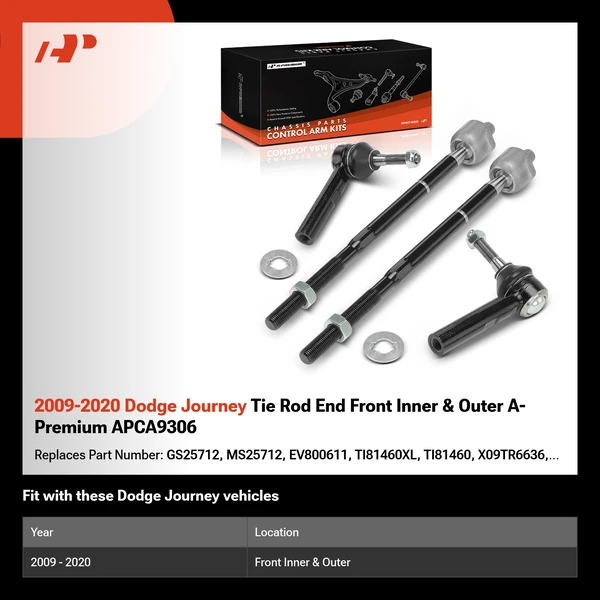 2009-2020 Dodge Journey Tie Rod End Front Inner & Outer A-Premium APCA9306