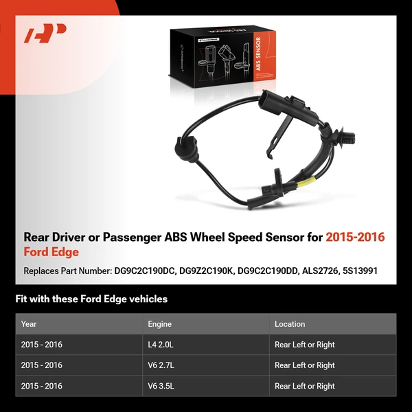 Rear Driver or Passenger ABS Wheel Speed Sensor for 2015-2016 Ford Edge