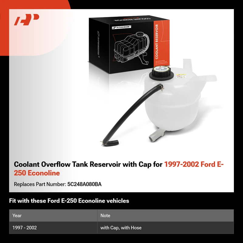 Coolant Overflow Tank Reservoir with Cap for 1997-2002 Ford E-250 Econoline