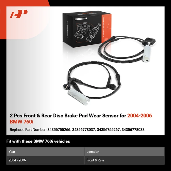2 Pcs Front & Rear Disc Brake Pad Wear Sensor for 2004-2006 BMW 760i