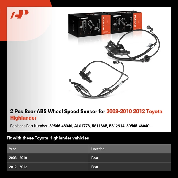 2 Pcs Rear ABS Wheel Speed Sensor for 2008-2010 2012 Toyota Highlander