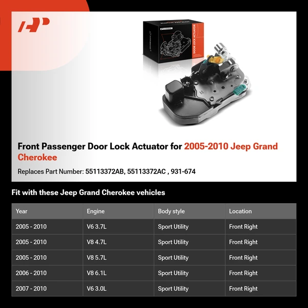 Front Passenger Door Lock Actuator for 2005-2010 Jeep Grand Cherokee