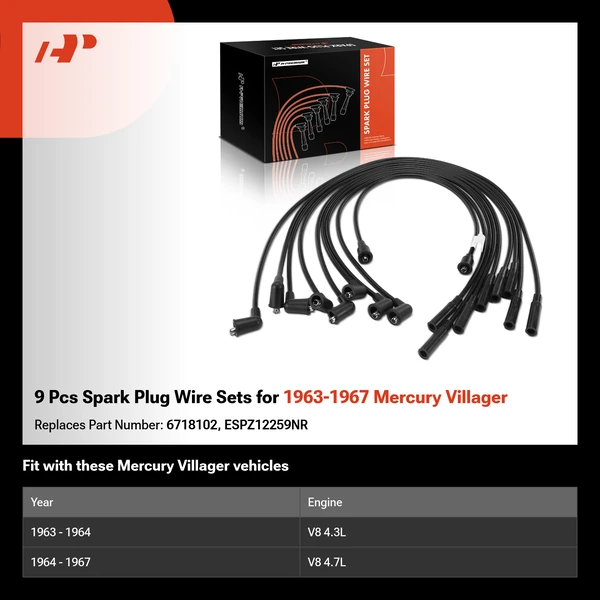9 Pcs Spark Plug Wire Sets for 1963-1967 Mercury Villager