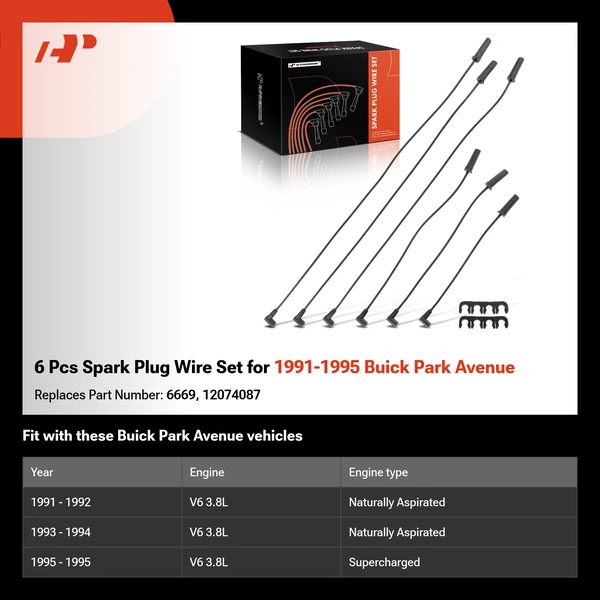 6 Pcs Spark Plug Wire Set for 1991-1995 Buick Park Avenue