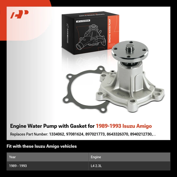 Engine Water Pump with Gasket for 1989-1993 Isuzu Amigo