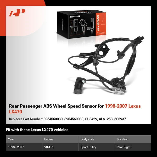 Rear Passenger ABS Wheel Speed Sensor for 1998-2007 Lexus LX470