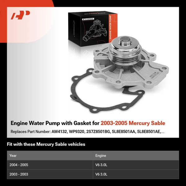 Engine Water Pump with Gasket for 2003-2005 Mercury Sable
