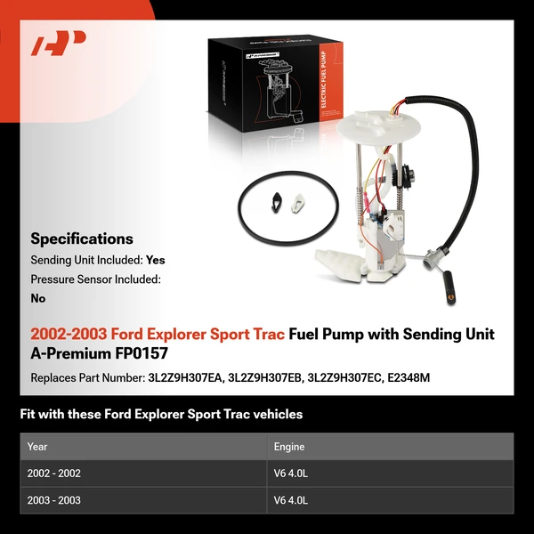 2002-2003 Ford Explorer Sport Trac Fuel Pump with Sending Unit A-Premium FP0157