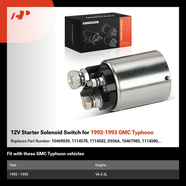 12V Starter Solenoid Switch for 1992-1993 GMC Typhoon