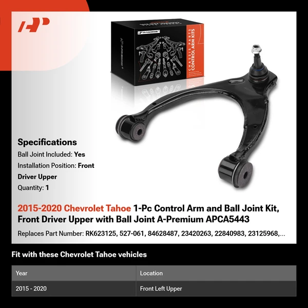 2015-2020 Chevrolet Tahoe 1-Pc Control Arm and Ball Joint Kit, Front Driver Upper with Ball Joint A-Premium APCA5443