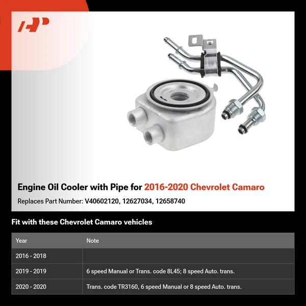 Engine Oil Cooler with Pipe for 2016-2020 Chevrolet Camaro