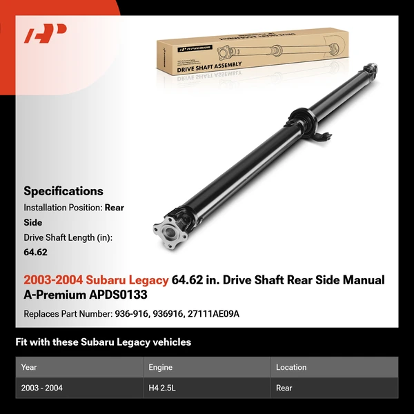 2003-2004 Subaru Legacy 64.62 in. Drive Shaft Rear Side Manual A-Premium APDS0133