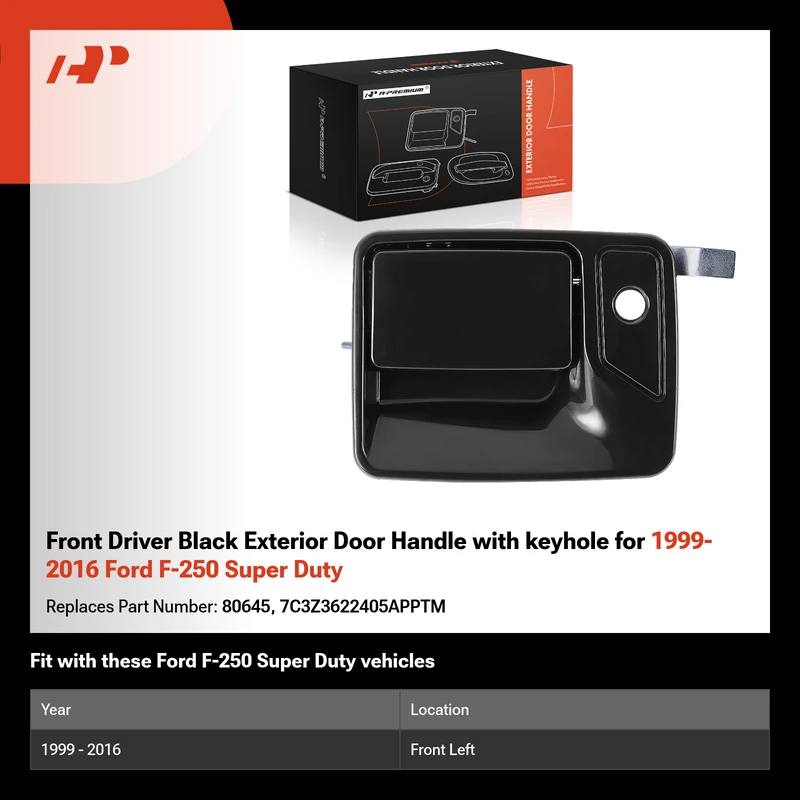 Front Driver Black Exterior Door Handle with keyhole for 1999-2016 Ford F-250 Super Duty