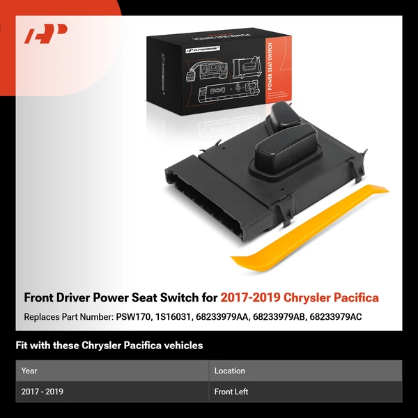 Front Driver Power Seat Switch for 2017-2019 Chrysler Pacifica