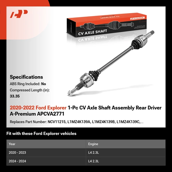 2020-2022 Ford Explorer 1-Pc CV Axle Shaft Assembly Rear Driver A-Premium APCVA2771