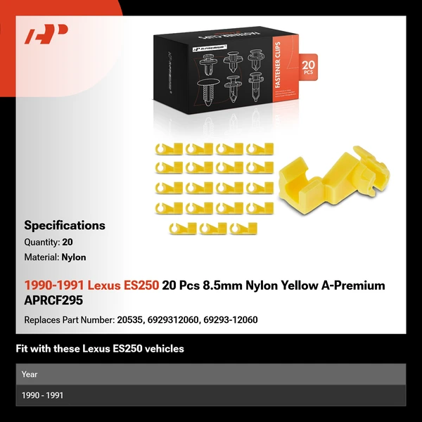 1990-1991 Lexus ES250 20 Pcs 8.5mm Nylon Yellow A-Premium APRCF295