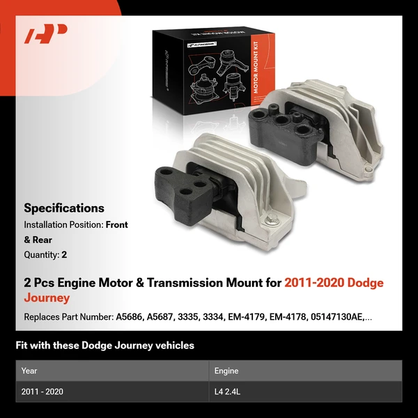 2 Pcs Engine Motor & Transmission Mount for 2011-2020 Dodge Journey