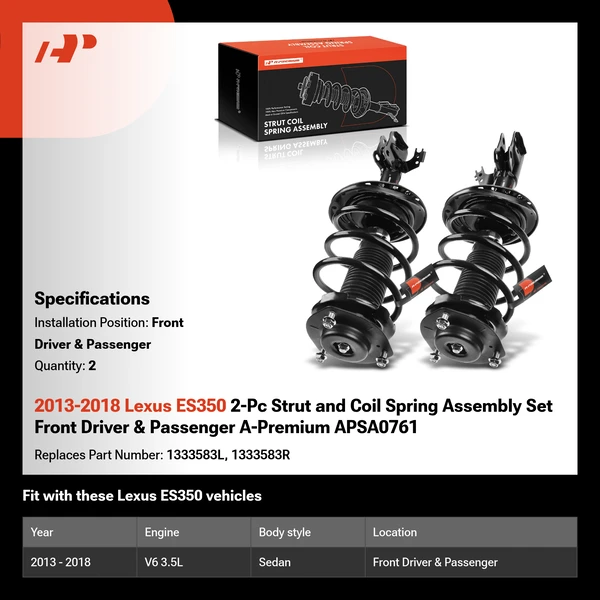 2013-2018 Lexus ES350 2-Pc Strut and Coil Spring Assembly Set Front Driver & Passenger A-Premium APSA0761