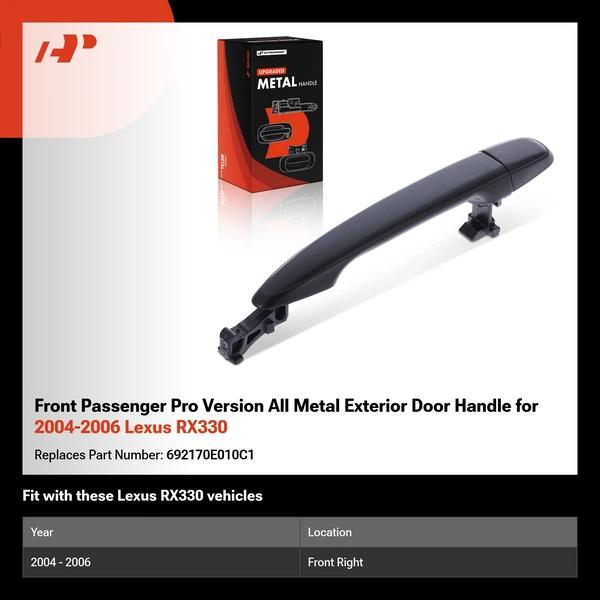 Front Passenger Pro Version All Metal Exterior Door Handle for 2004-2006 Lexus RX330