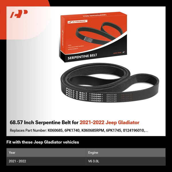 68.57 Inch Serpentine Belt for 2021-2022 Jeep Gladiator