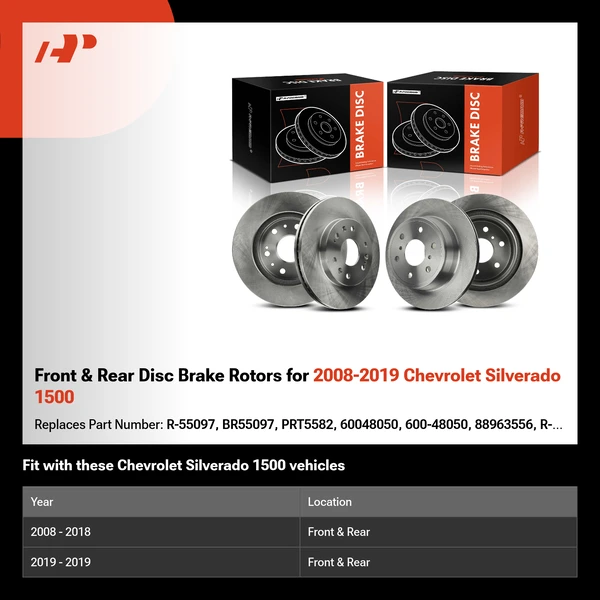 Front & Rear Disc Brake Rotors for 2008-2019 Chevrolet Silverado 1500