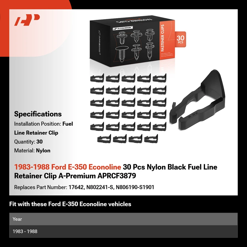 1983-1988 Ford E-350 Econoline 30 Pcs Nylon Black Fuel Line Retainer Clip A-Premium APRCF3879