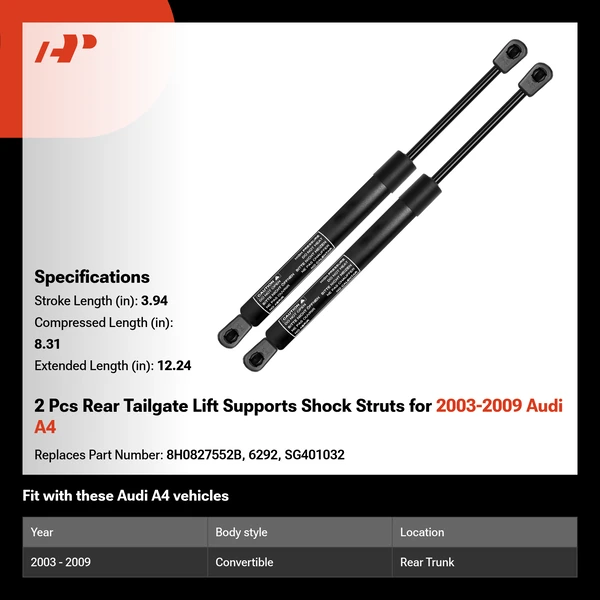 2 Pcs Rear Tailgate Lift Supports Shock Struts for 2003-2009 Audi A4