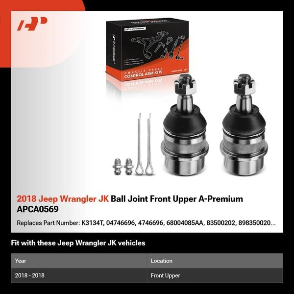2018 Jeep Wrangler JK Ball Joint Front Upper A-Premium APCA0569