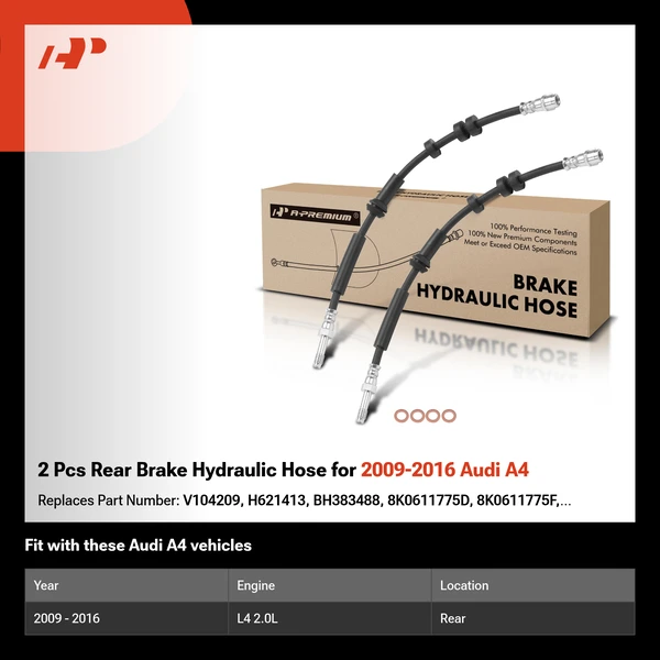 2 Pcs Rear Brake Hydraulic Hose for 2009-2016 Audi A4