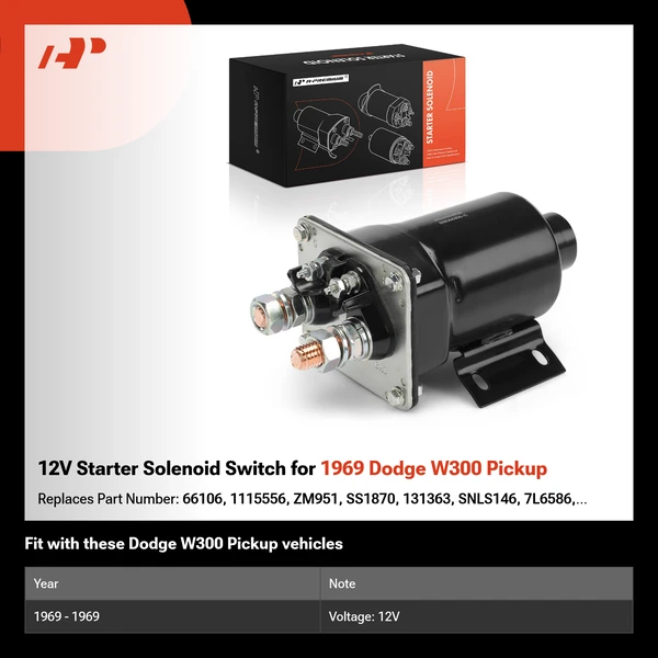12V Starter Solenoid Switch for 1969 Dodge W300 Pickup