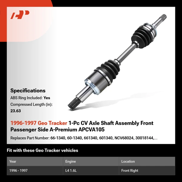 1996-1997 Geo Tracker 1-Pc CV Axle Shaft Assembly Front Passenger Side A-Premium APCVA105