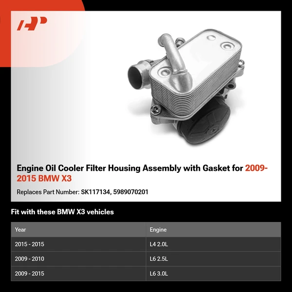 Engine Oil Cooler Filter Housing Assembly with Gasket for 2009-2015 BMW X3
