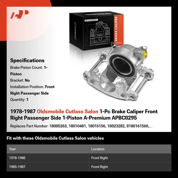 1978-1987 Oldsmobile Cutlass Salon 1-Pc Brake Caliper Front Right Passenger Side 1-Piston A-Premium APBC0295