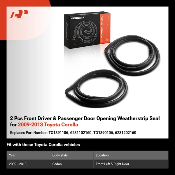 2 Pcs Front Driver & Passenger Door Opening Weatherstrip Seal for 2009-2013 Toyota Corolla