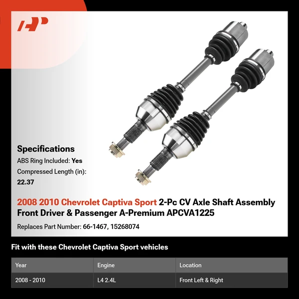 2008 2010 Chevrolet Captiva Sport 2-Pc CV Axle Shaft Assembly Front Driver & Passenger A-Premium APCVA1225