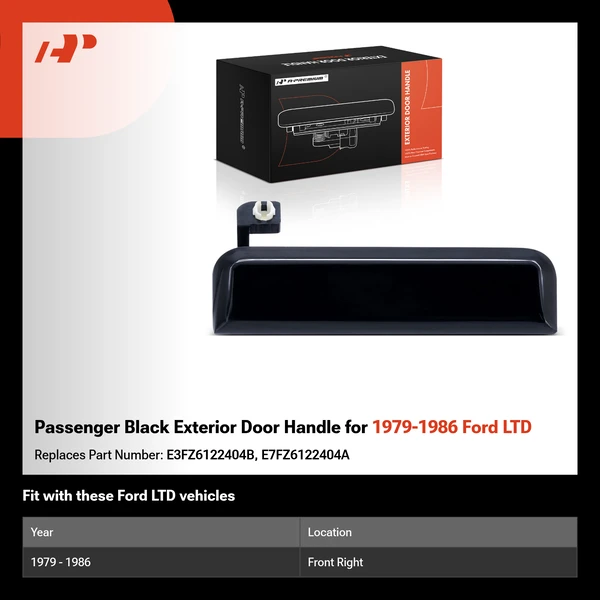 Passenger Black Exterior Door Handle for 1979-1986 Ford LTD