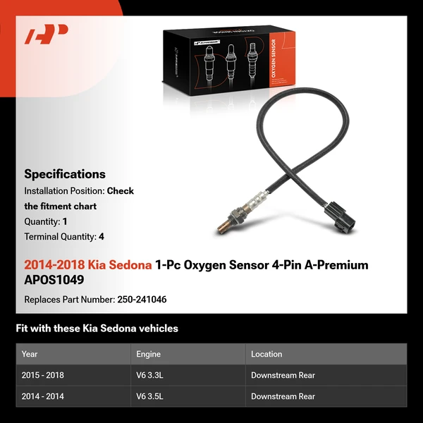 2014-2018 Kia Sedona 1-Pc Oxygen Sensor 4-Pin A-Premium APOS1049