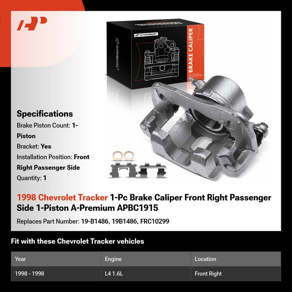 1998 Chevrolet Tracker 1-Pc Brake Caliper Front Right Passenger Side 1-Piston A-Premium APBC1915
