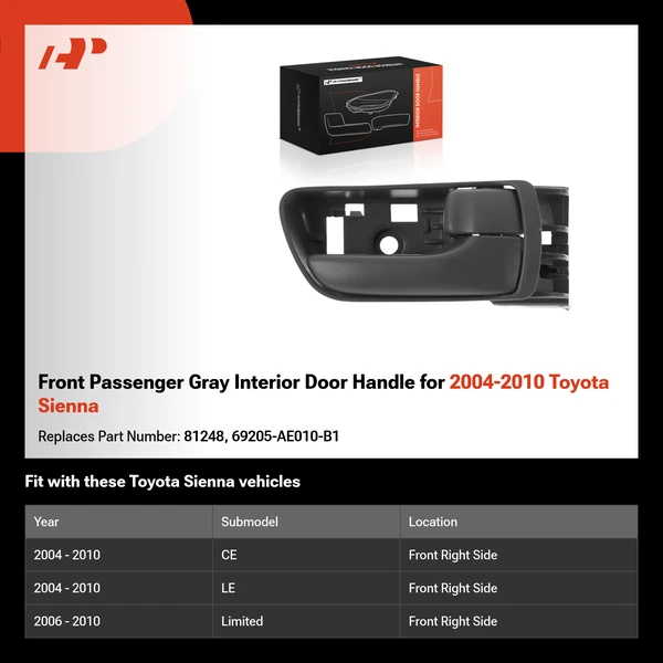 Front Passenger Gray Interior Door Handle for 2004-2010 Toyota Sienna