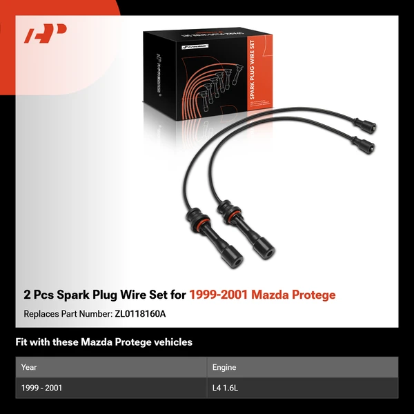 2 Pcs Spark Plug Wire Set for 1999-2001 Mazda Protege