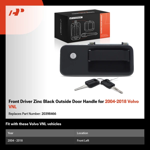 Front Driver Zinc Black Outside Door Handle for 2004-2018 Volvo VNL