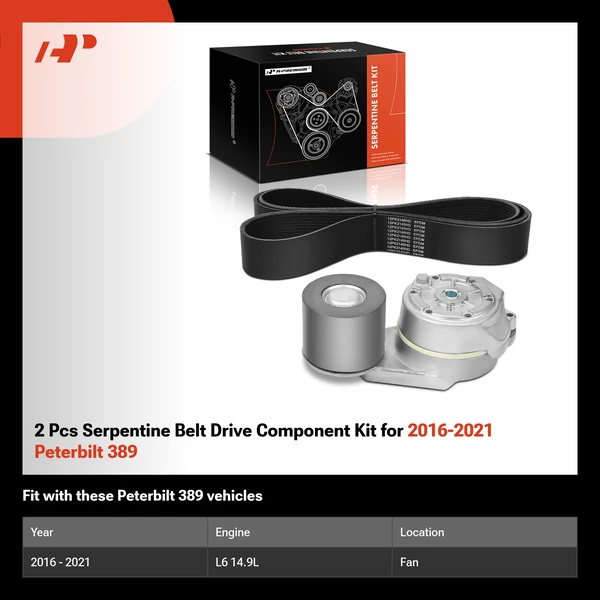 2 Pcs Serpentine Belt Drive Component Kit for 2016-2021 Peterbilt 389