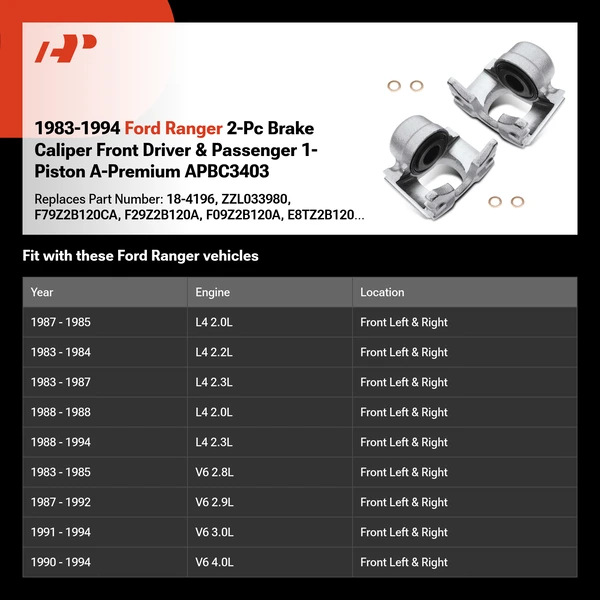1983-1994 Ford Ranger 2-Pc Brake Caliper Front Driver & Passenger 1-Piston A-Premium APBC3403