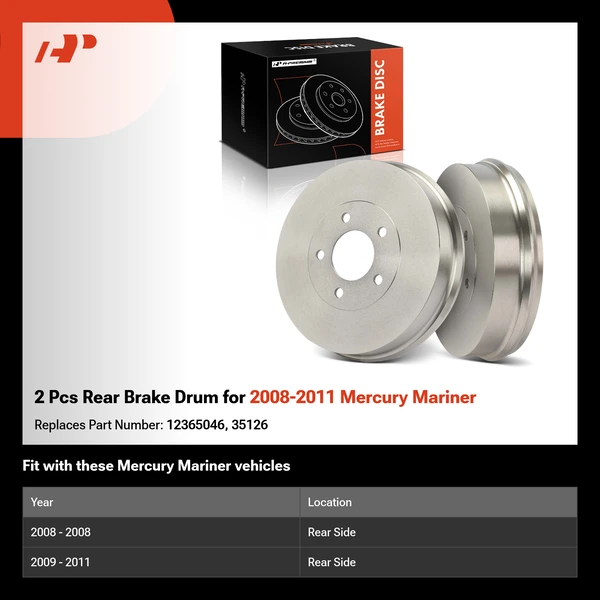 2 Pcs Rear Brake Drum for 2008-2011 Mercury Mariner