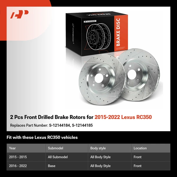 2 Pcs Front Drilled Brake Rotors for 2015-2022 Lexus RC350