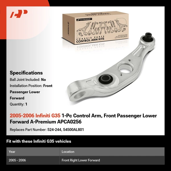 2005-2006 Infiniti G35 1-Pc Control Arm, Front Passenger Lower Forward A-Premium APCA0256